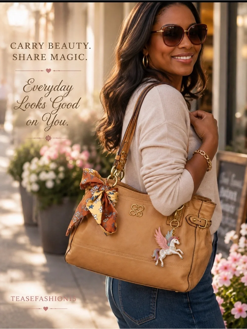 Coach Colette  Leather Carryall with Orange Floral Scarf Accent 2010